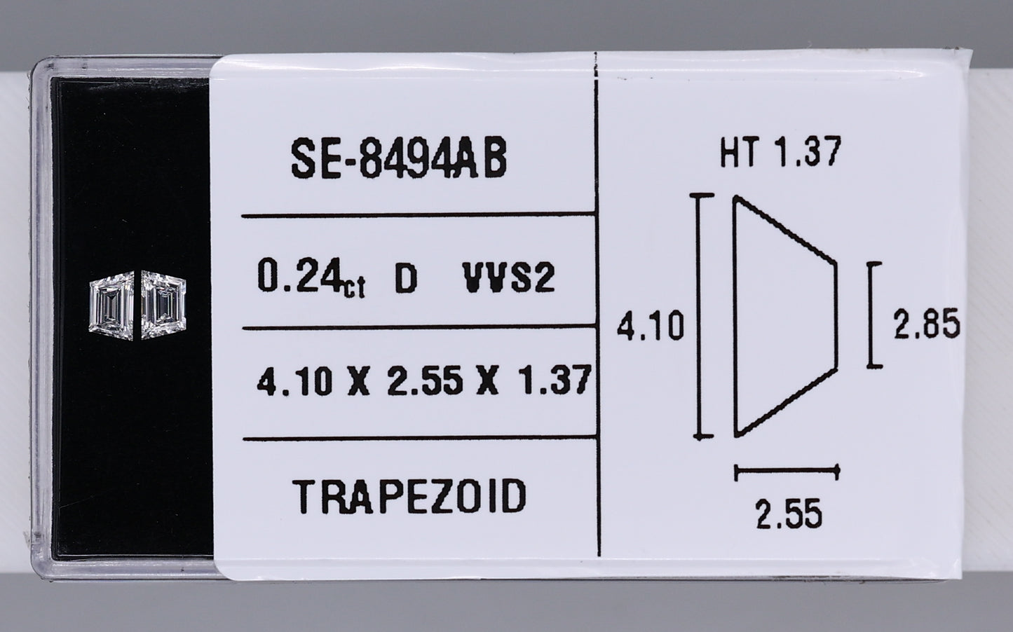 0.24 Carat Natural D VVS2 Trapezoid Diamond SE-8494AB