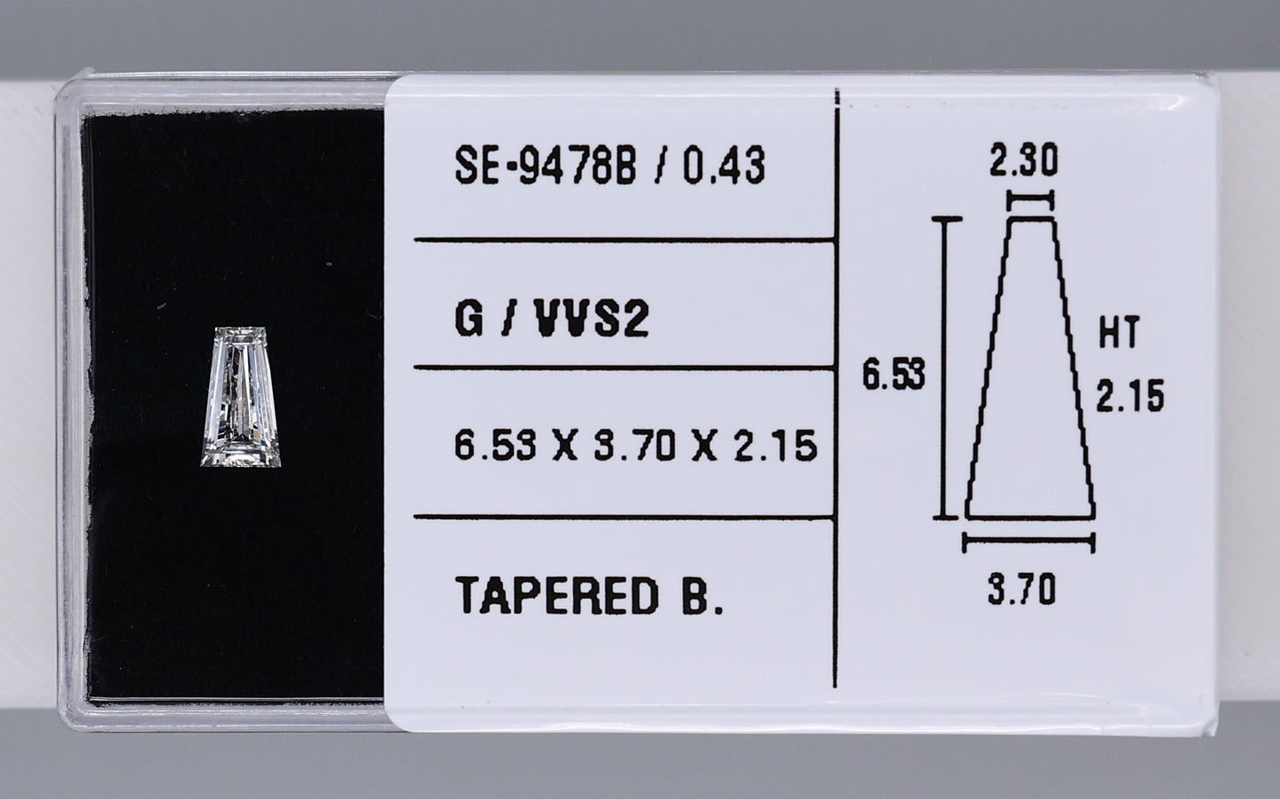 0.43 Carat Natural G VVS2 Tapered baguette Diamond SE-9478B