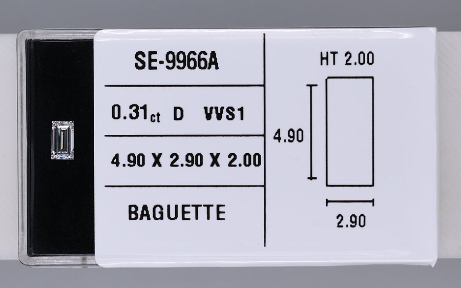 0.31 Carat Natural D VVS1 Baguette Diamond SE-9966A