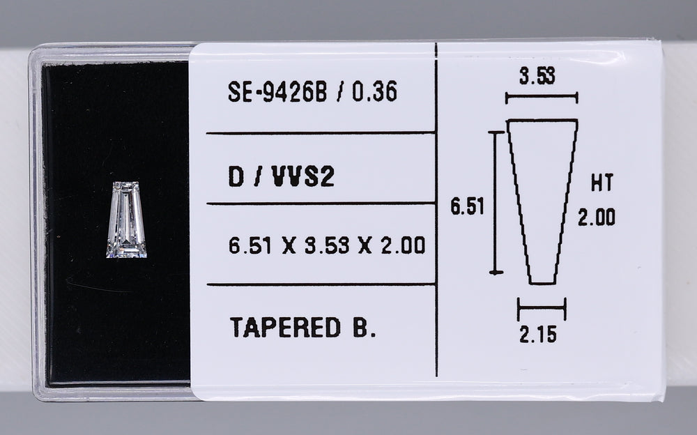 0.36 Carat Natural D VVS2 Tapered baguette Diamond SE-9426B