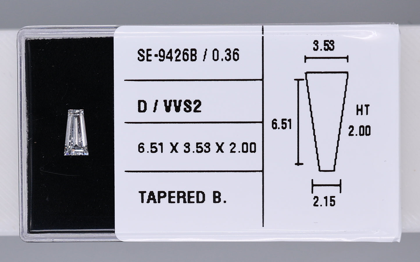 0.36 Carat Natural D VVS2 Tapered baguette Diamond SE-9426B