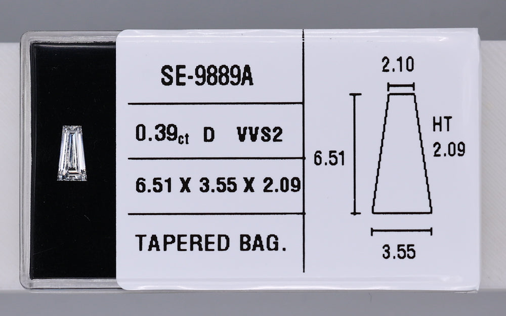 0.39 Carat Natural D VVS2 Tapered baguette Diamond SE-9889A