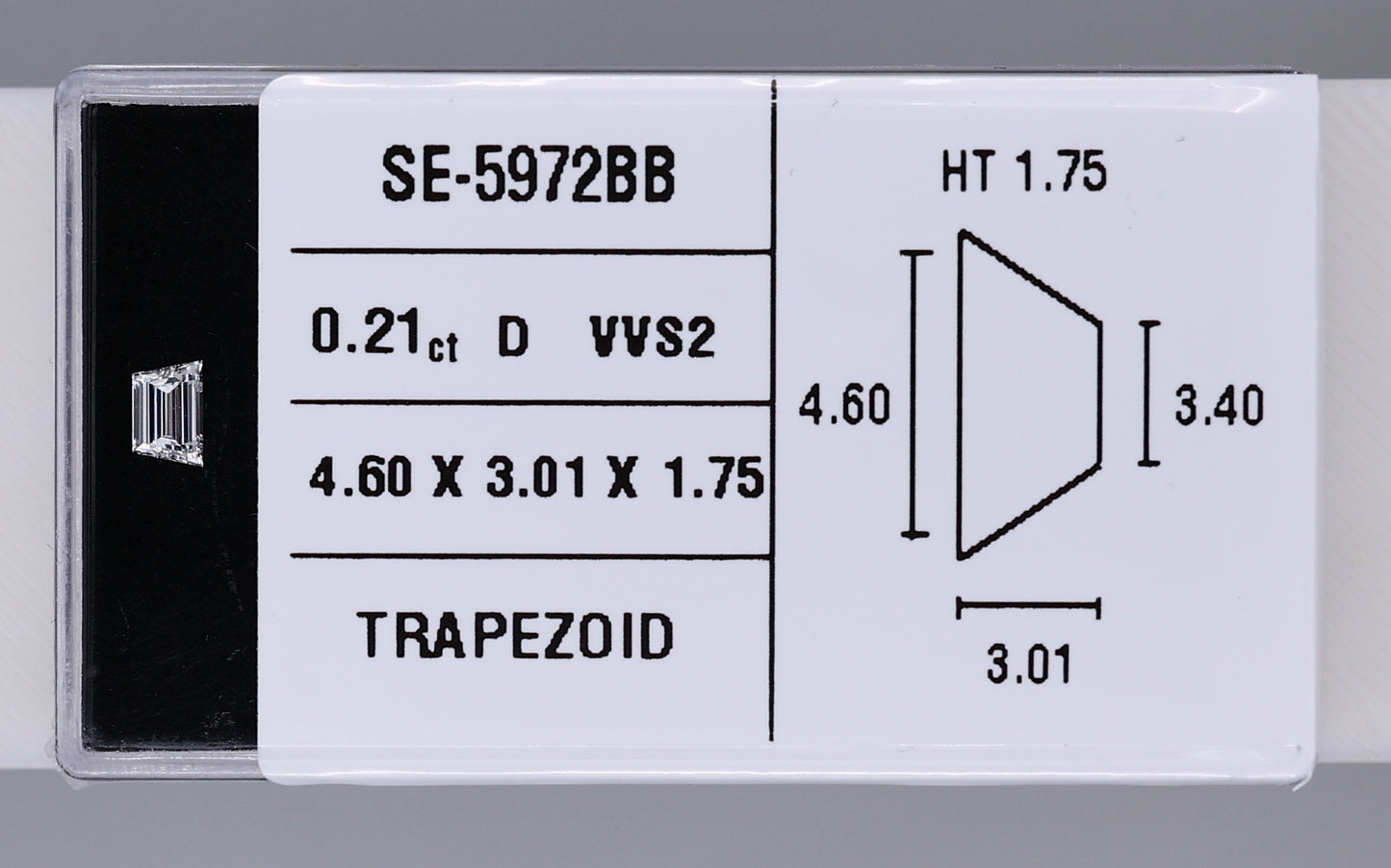 0.21 Carat Natural D VVS2 Trapezoid Diamond SE-5972BB