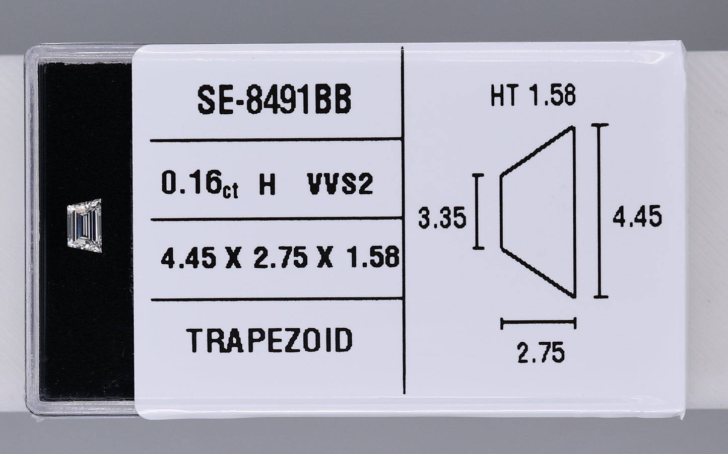 0.16 Carat Natural H VVS2 Trapezoid Diamond SE-8491BBB