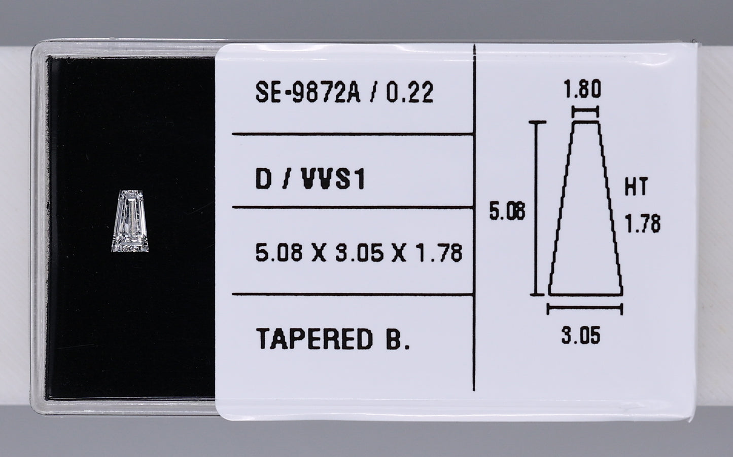 0.22 Carat Natural D VVS1 Tapered baguette Diamond SE-9872A