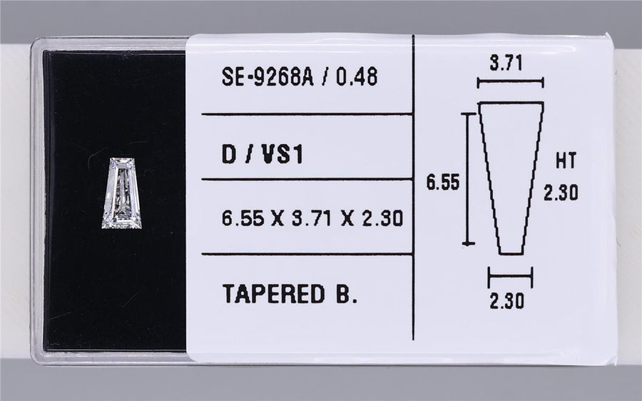 0.48 Carat Natural D VS1 Tapered baguette Diamond SE-9268A