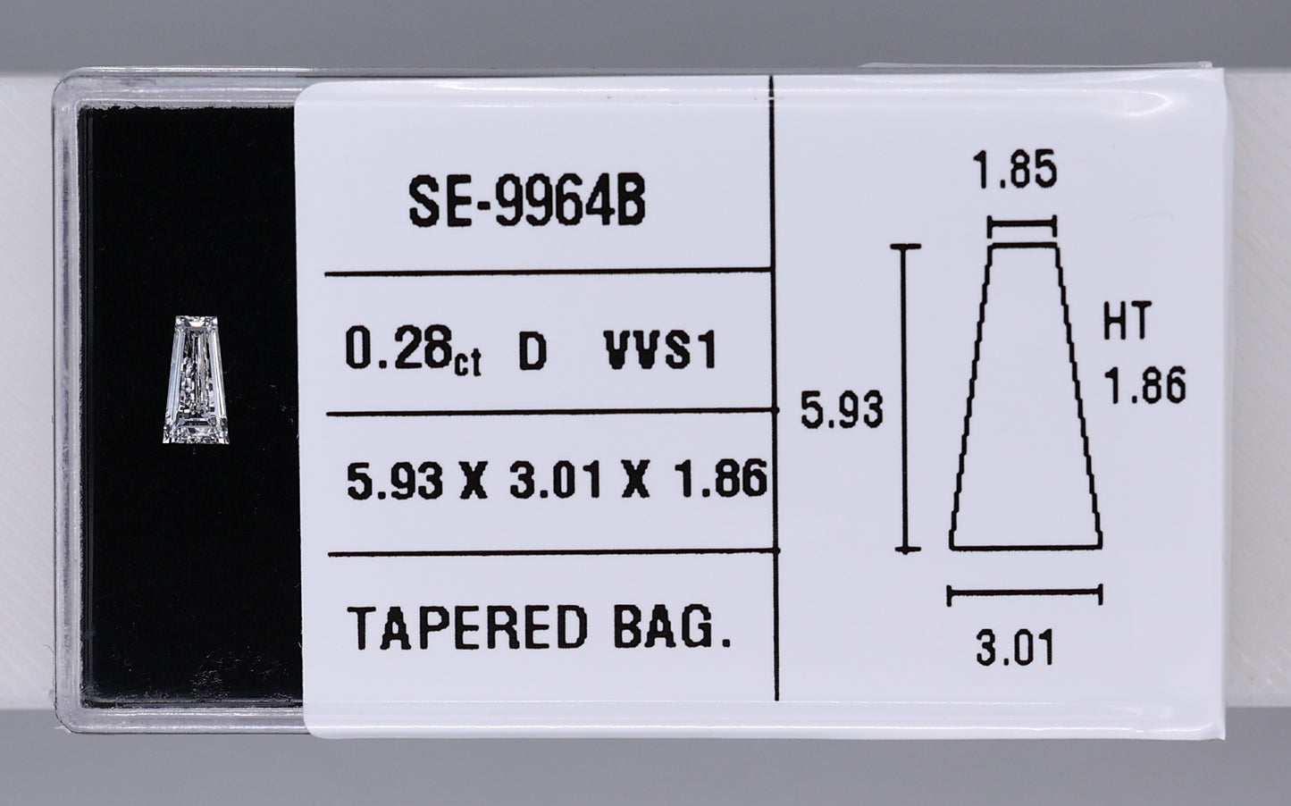 0.28 Carat Natural D VVS1 Tapered baguette Diamond SE-9964B