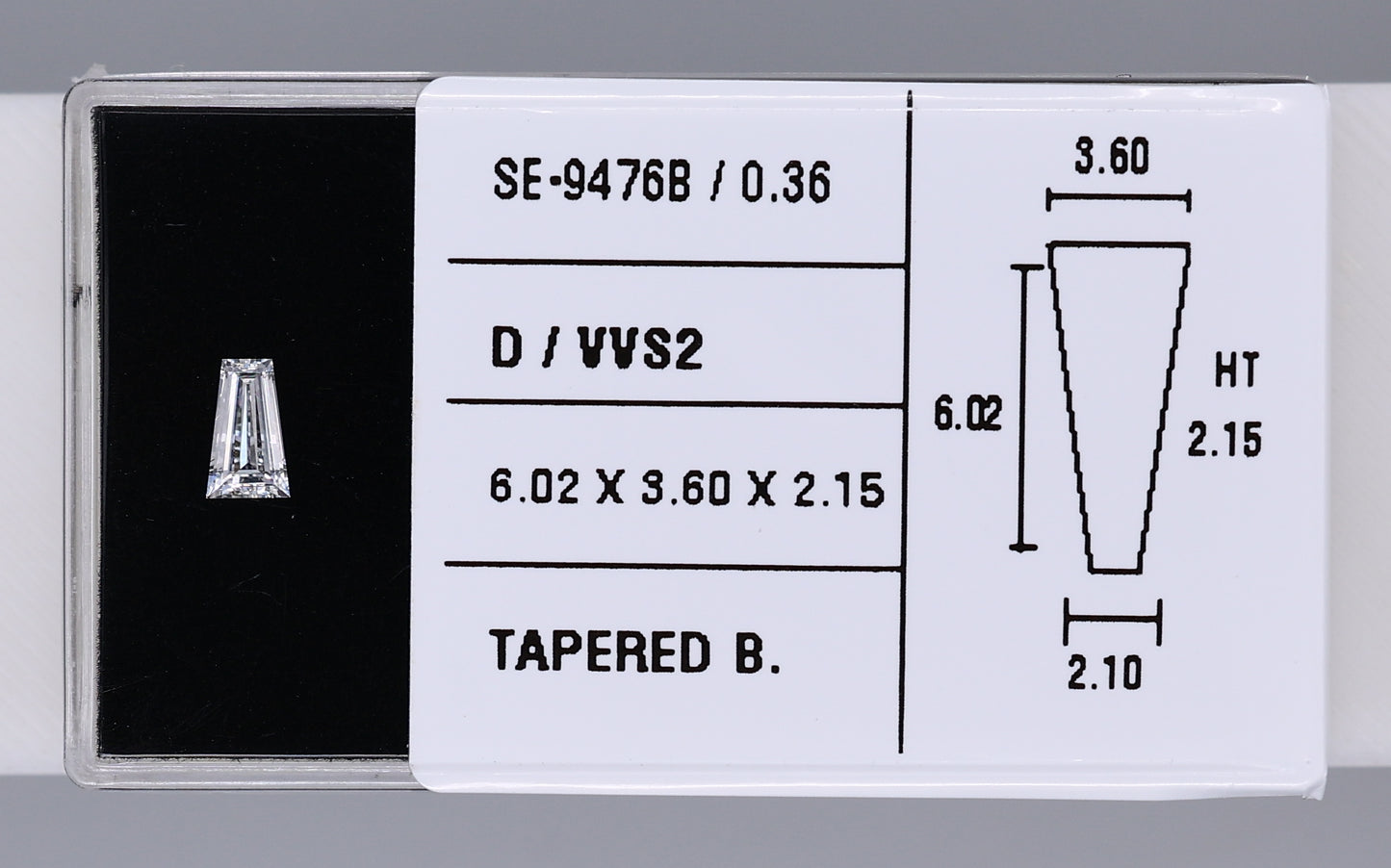 0.36 Carat Natural D VVS2 Tapered baguette Diamond SE-9476B