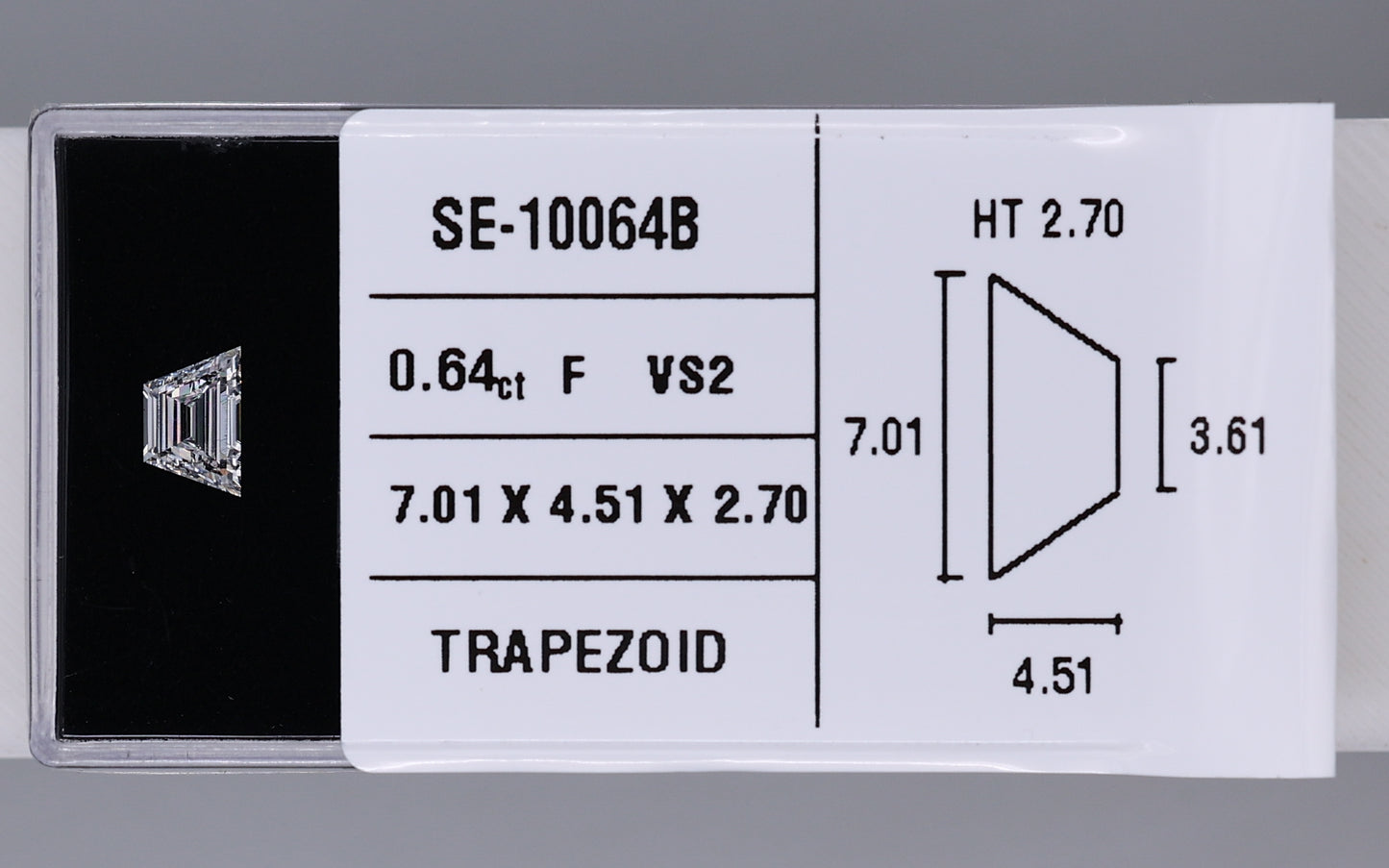 0.64 Carat Natural F VS2 Trapezoid Diamond SE-10064B