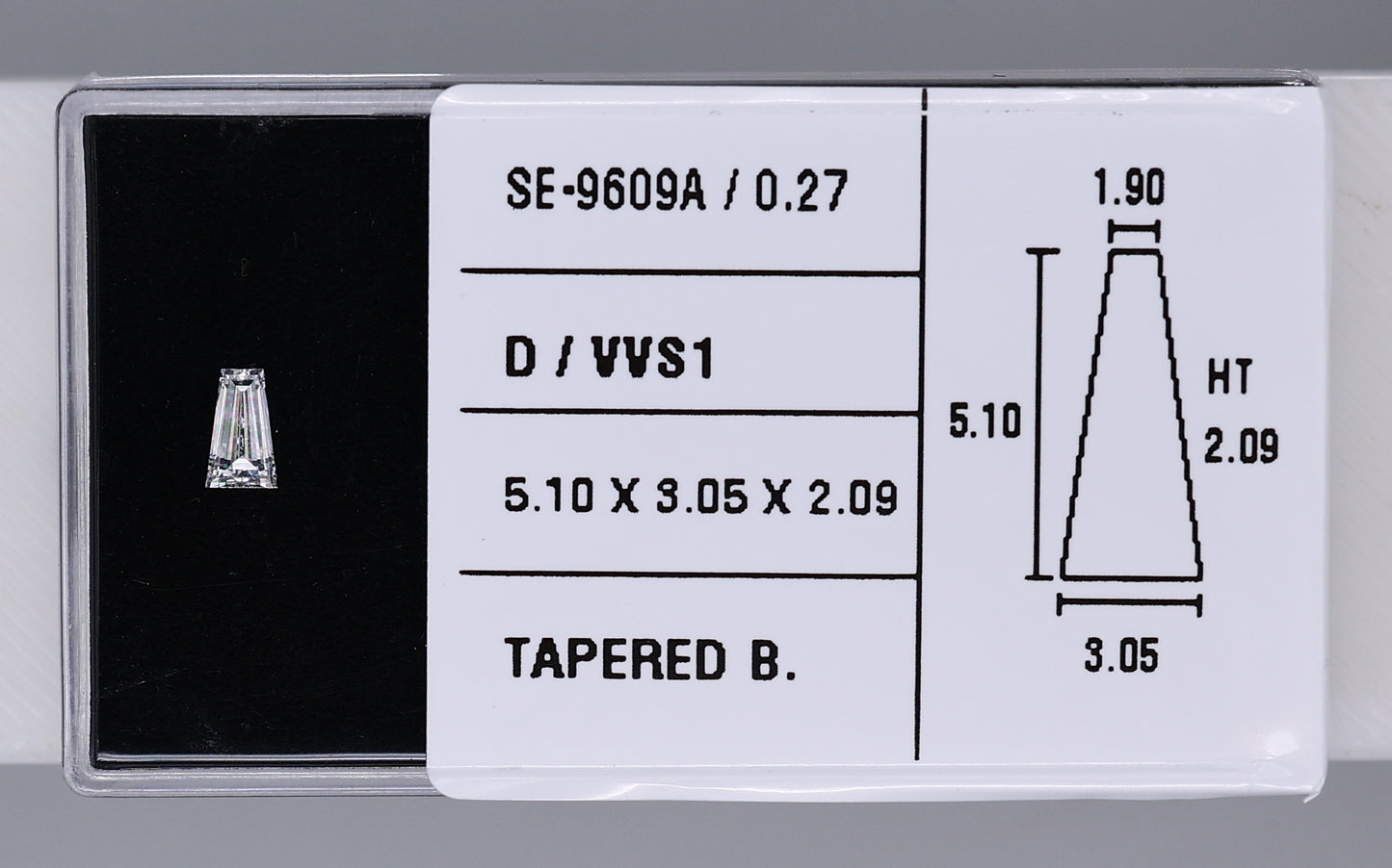 0.27 Carat Natural D VVS1 Tapered baguette Diamond SE-9609A