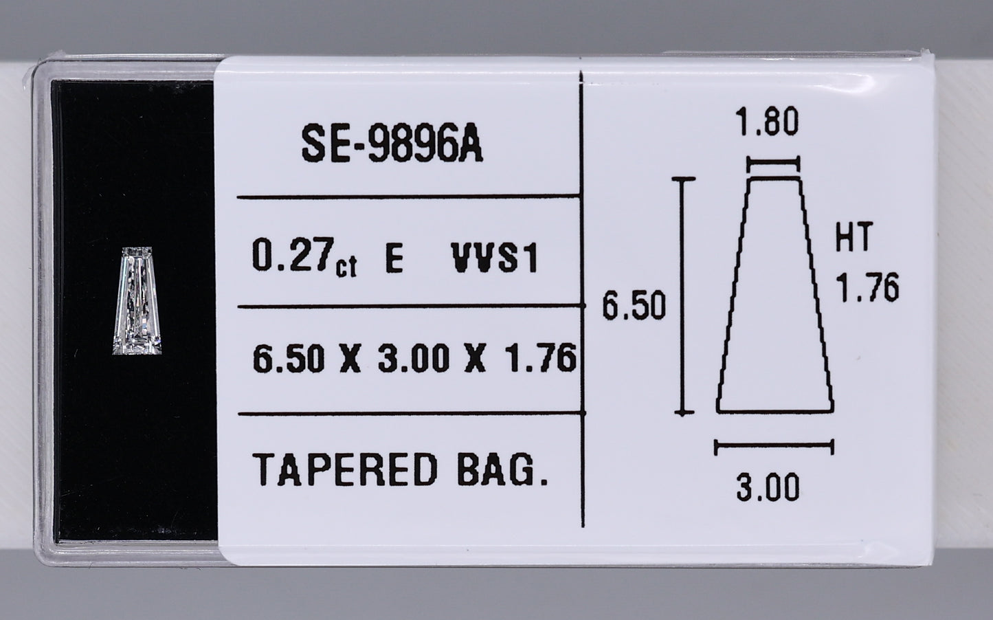 0.27 Carat Natural E VVS1 Tapered baguette Diamond SE-9896A