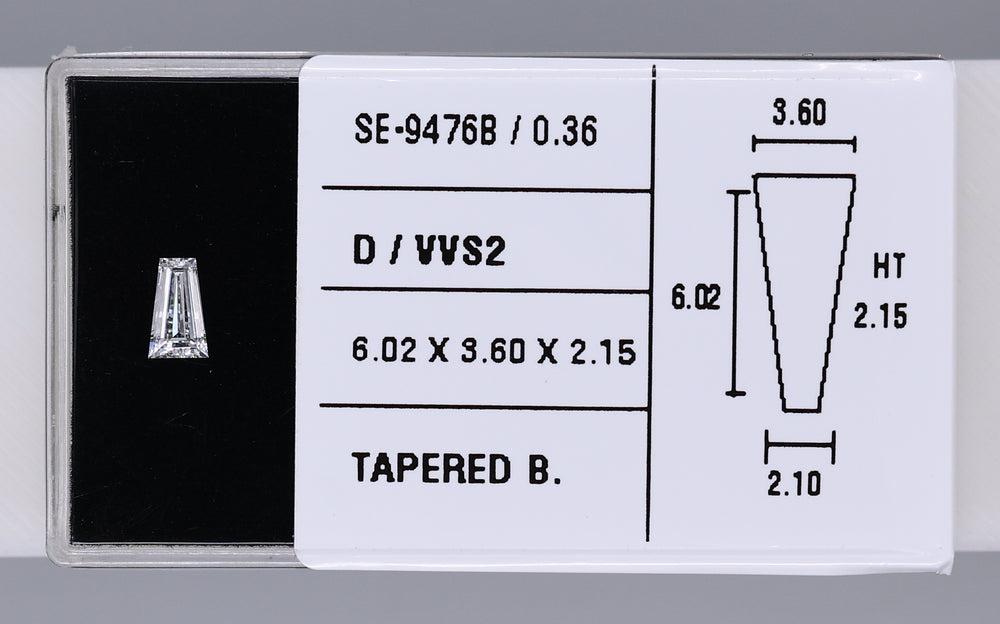0.36 Carat Natural D VVS2 Tapered baguette Diamond SE-9476B