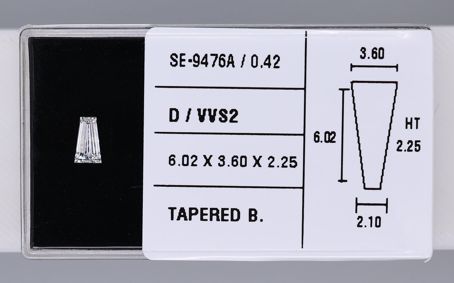 0.42 Carat Natural D VVS2 Tapered baguette Diamond SE-9476A