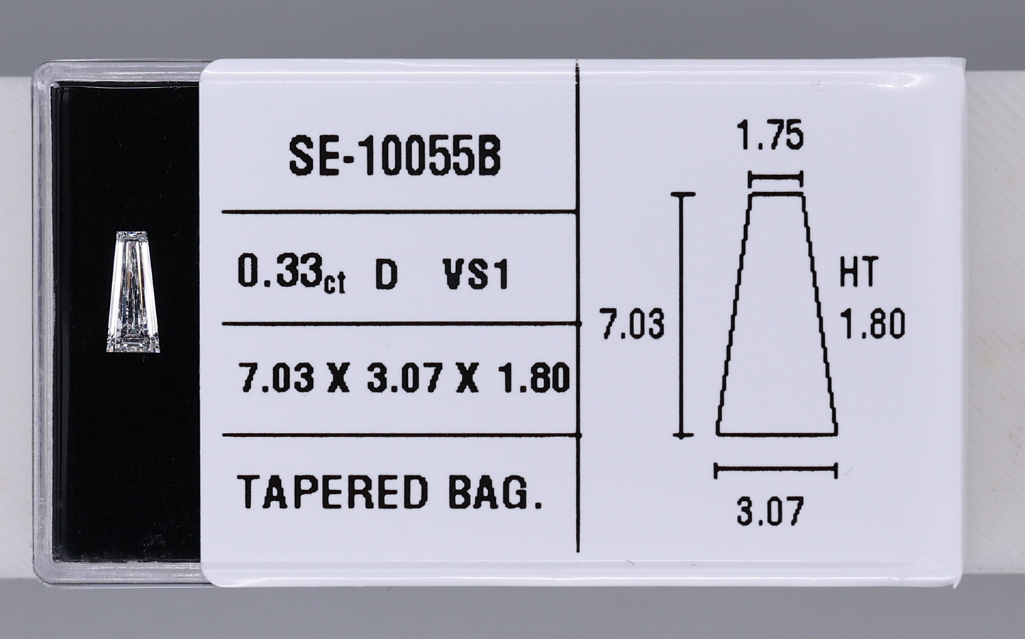 0.33 Carat Natural D VS1 Tapered baguette Diamond SE-10055B