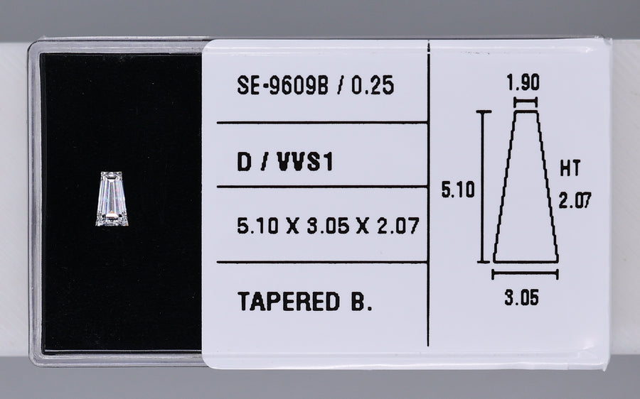 0.25 Carat Natural D VVS1 Tapered baguette Diamond SE-9609B