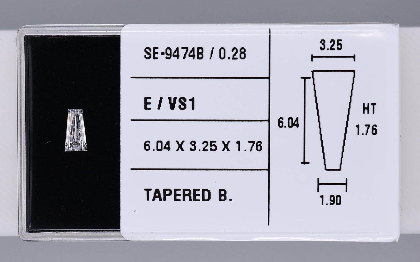 0.28 Carat Natural E VS1 Tapered baguette Diamond SE-9474B