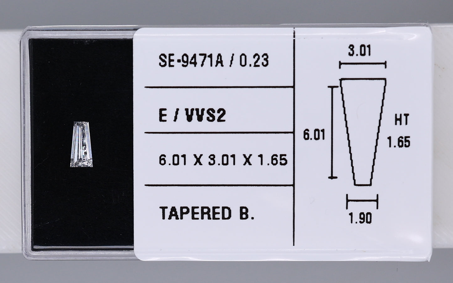 0.23 Carat Natural E VVS2 Tapered baguette Diamond SE-9471A