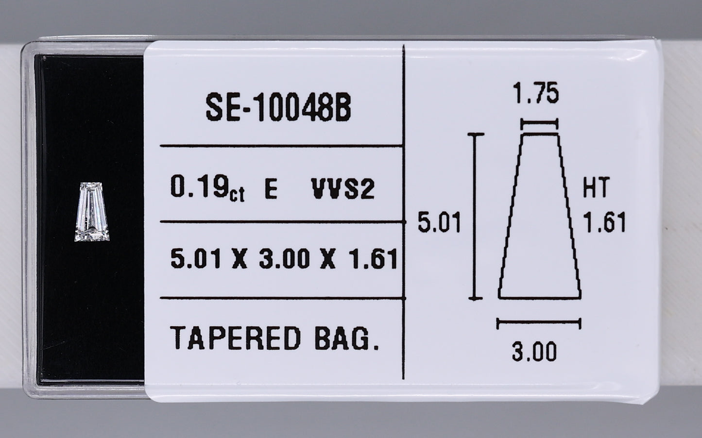 0.19 Carat Natural E VVS2 Tapered baguette Diamond SE-10048B