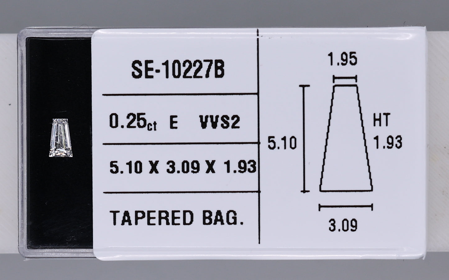 0.25 Carat Natural E VVS2 Tapered baguette Diamond SE-10227B