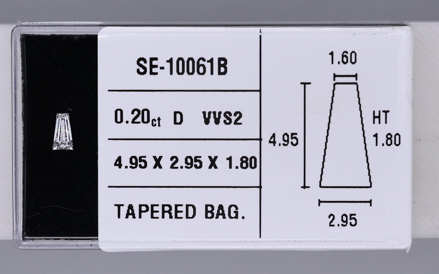 0.20 Carat Natural D VVS2 Tapered baguette Diamond SE-10061B