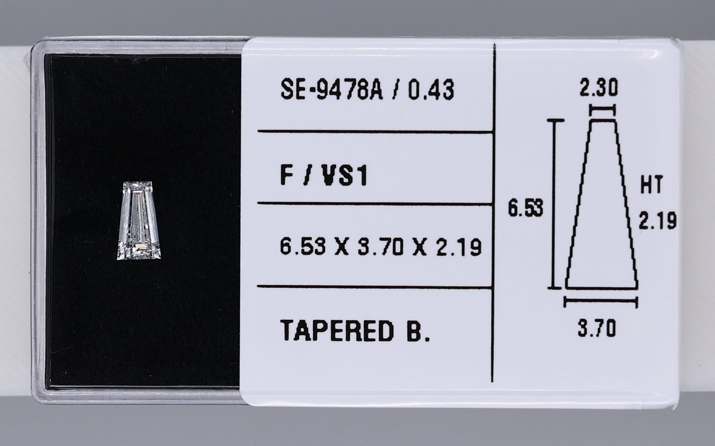 0.43 Carat Natural F VS1 Tapered baguette Diamond SE-9478A