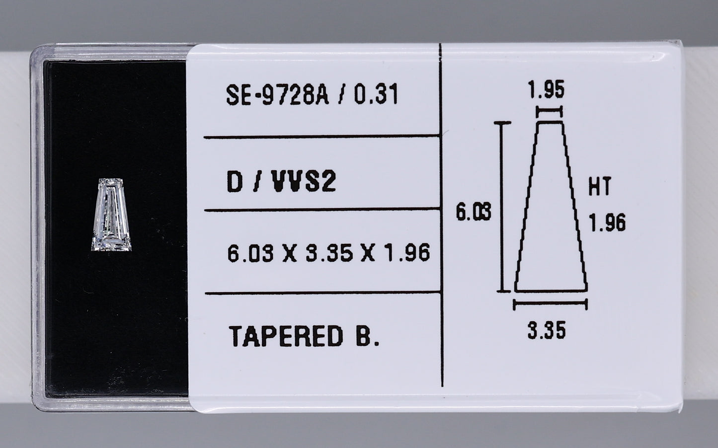 0.31 Carat Natural D VVS2 Tapered baguette Diamond SE-9728A