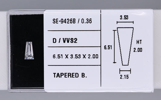 0.36 Carat Natural D VVS2 Tapered baguette Diamond SE-9426B