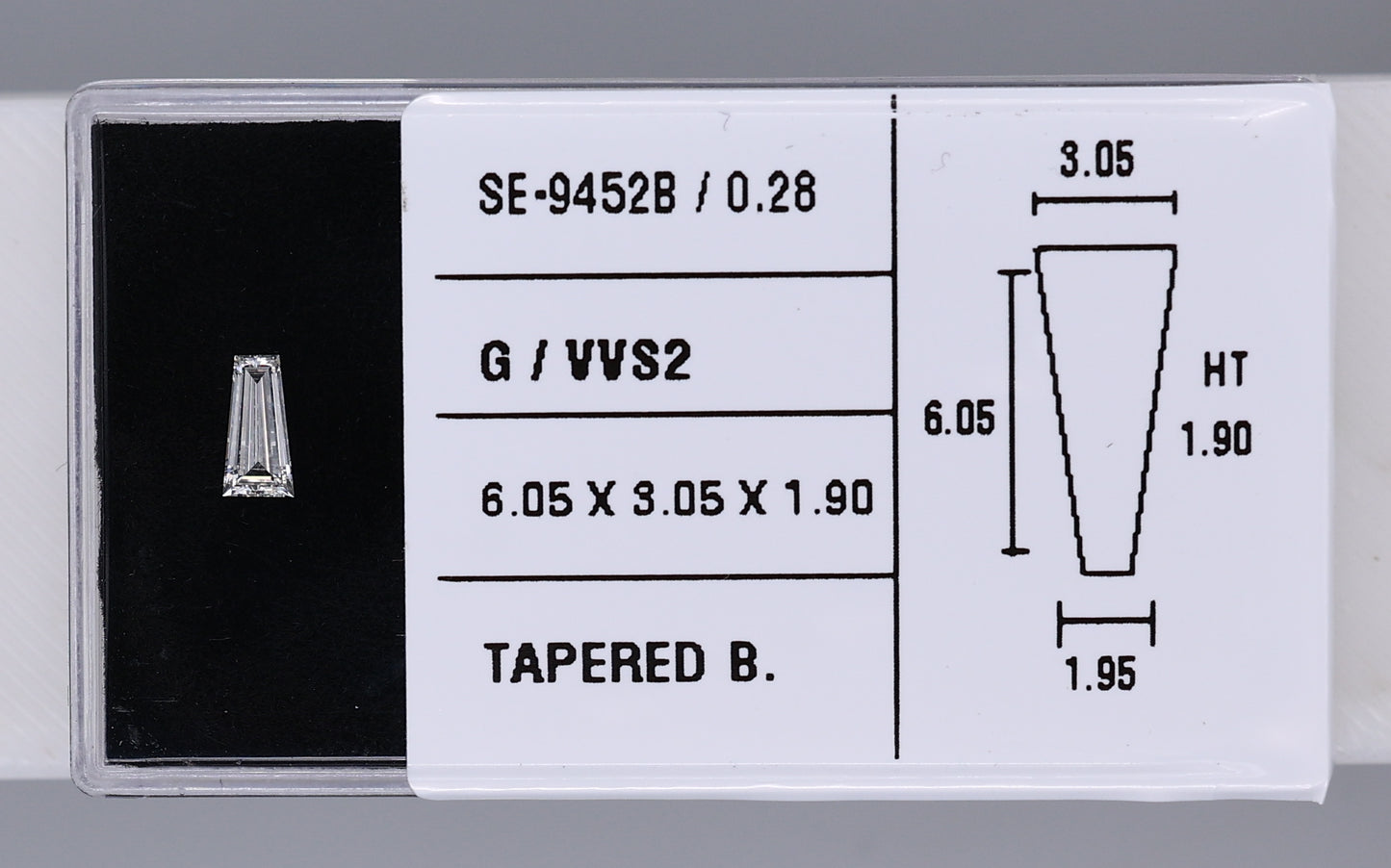 0.28 Carat Natural G VVS2 Tapered baguette Diamond SE-9452B