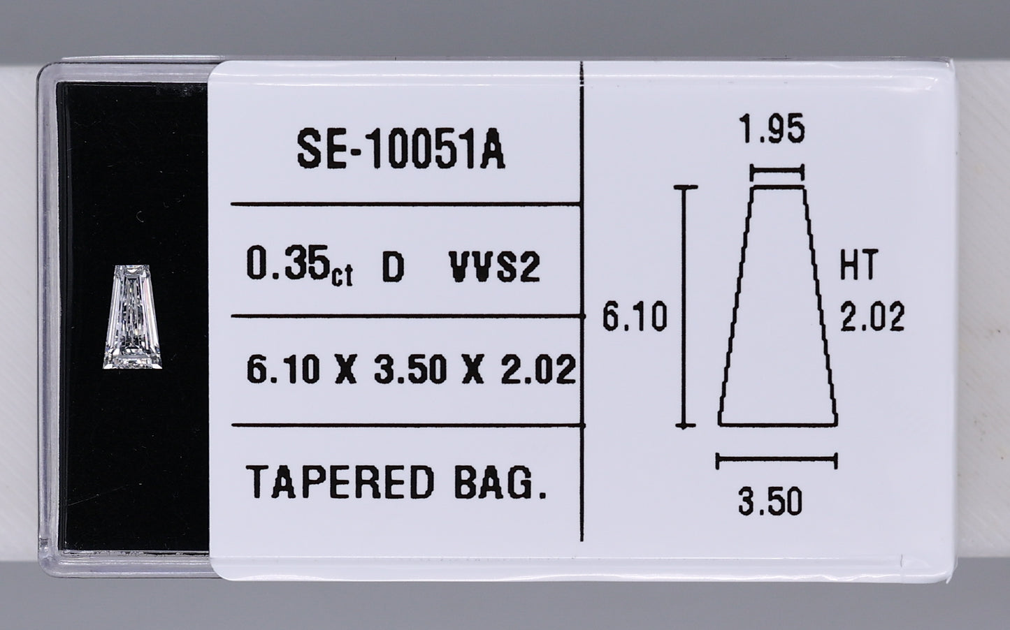 0.35 Carat Natural D VVS2 Tapered baguette Diamond SE-10051A