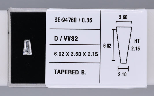 0.36 Carat Natural D VVS2 Tapered baguette Diamond SE-9476B