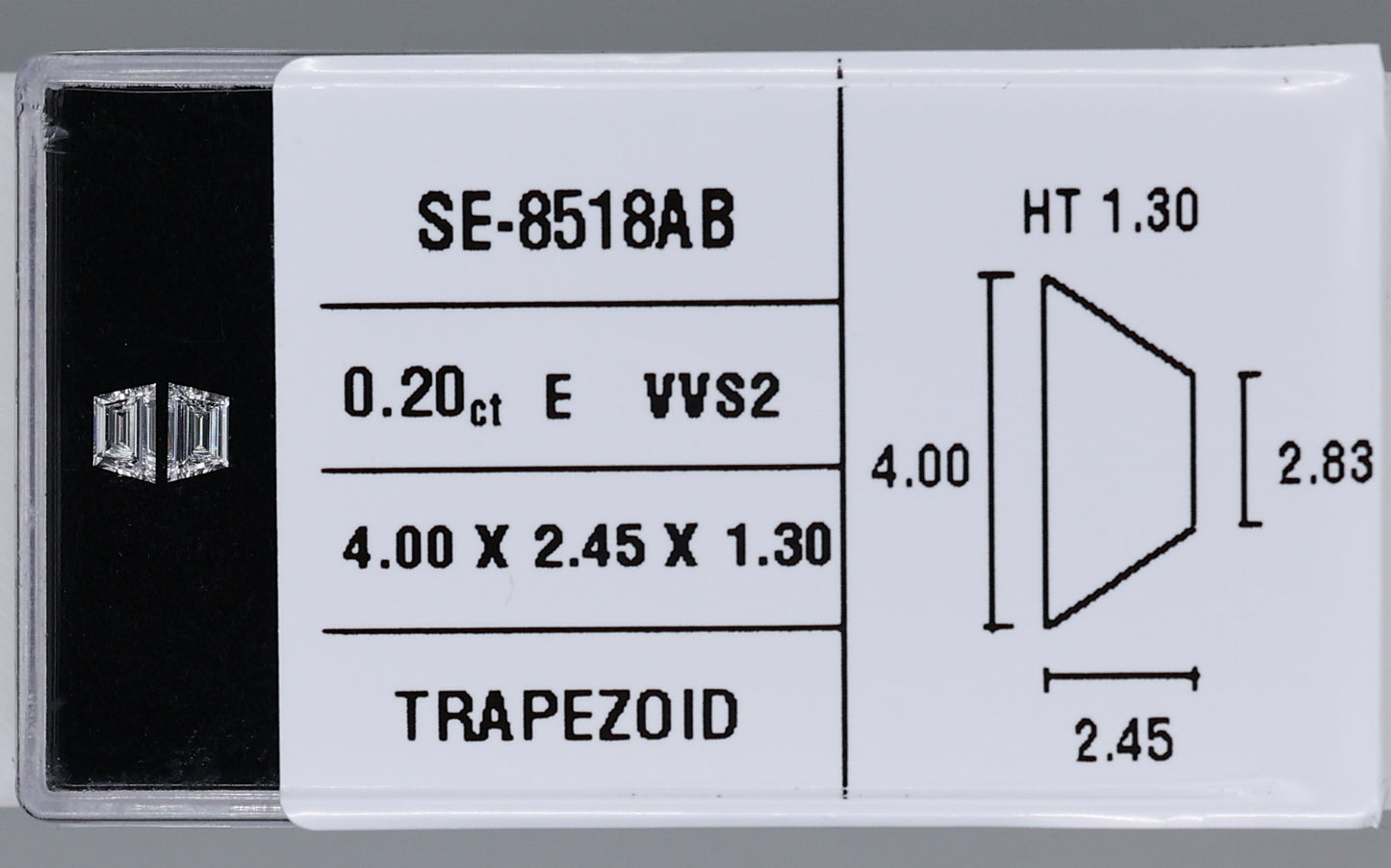 0.20 Carat Natural E VVS2 Trapezoid Diamond SE-8518AB