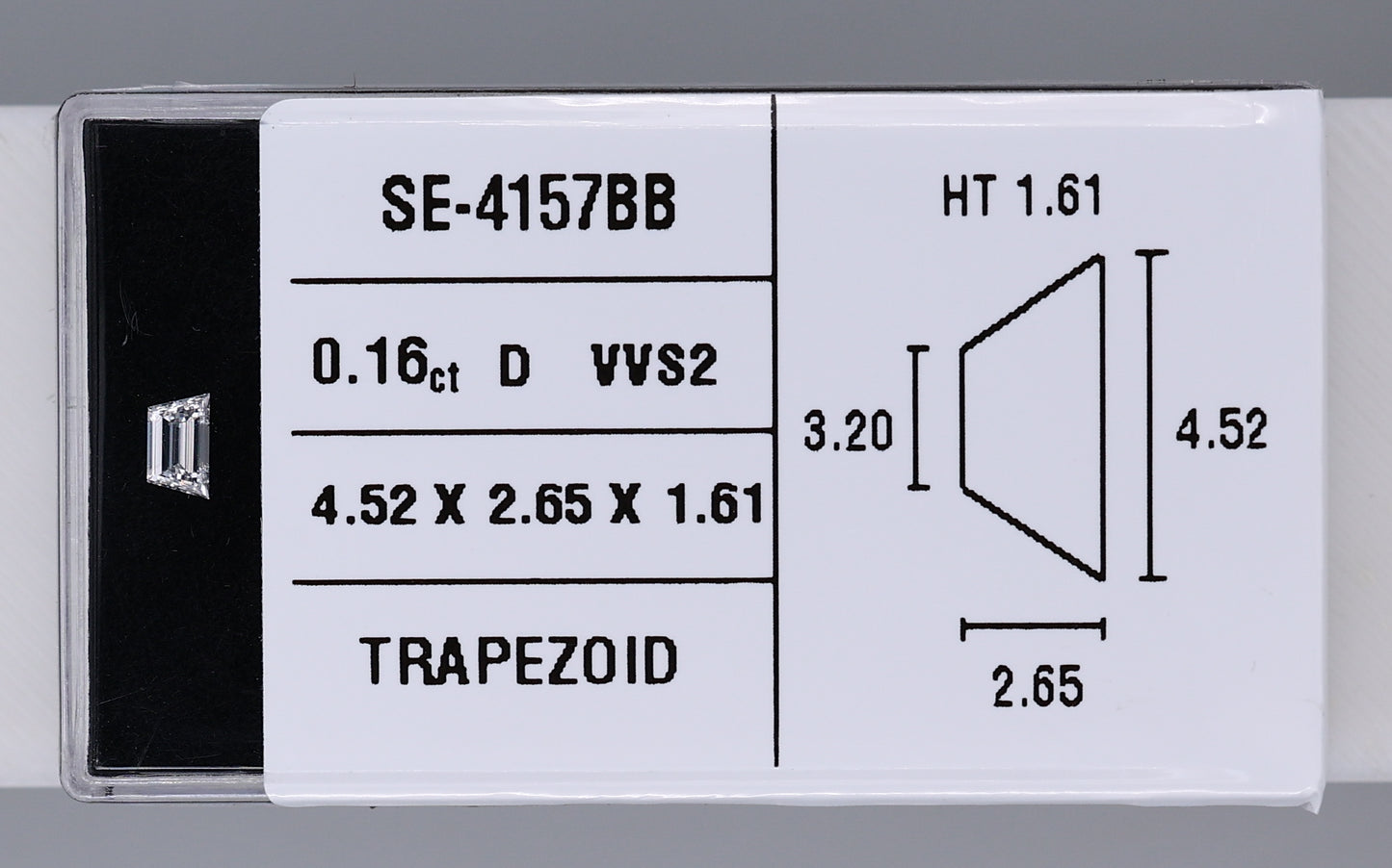 0.16 Carat Natural D VVS2 Trapezoid Diamond SE-4157BBB