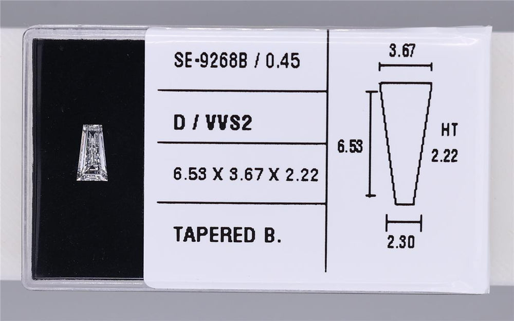 0.45 Carat Natural D VVS2 Tapered baguette Diamond SE-9268B
