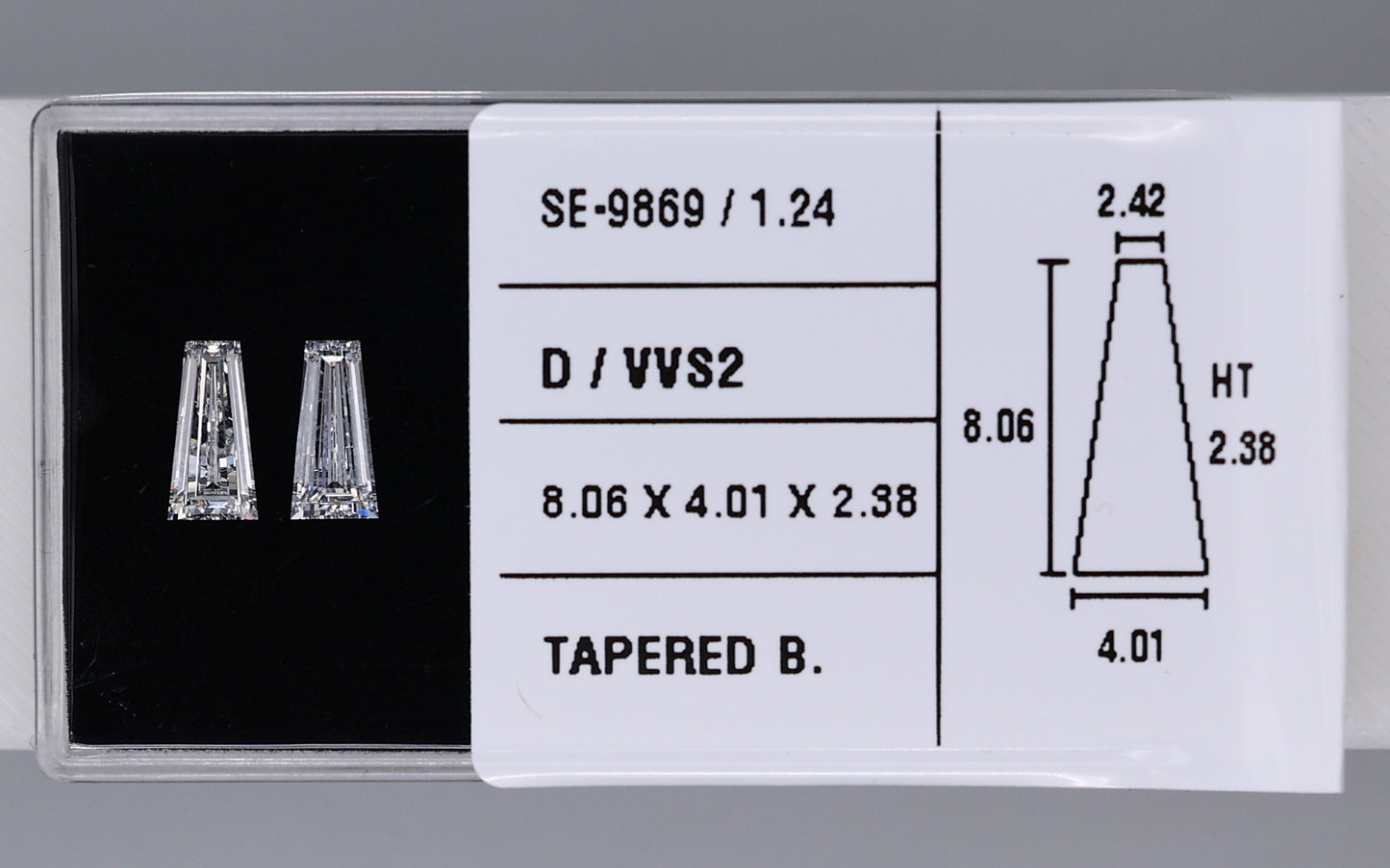 1.24 Carat Natural D VVS2 Tapered baguette Diamond SE-9869