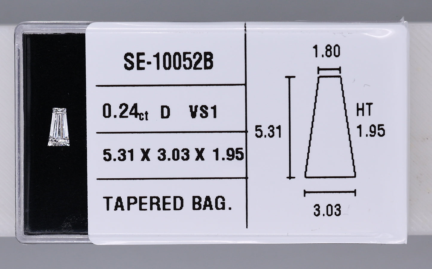 0.24 Carat Natural D VS1 Tapered baguette Diamond SE-10052B