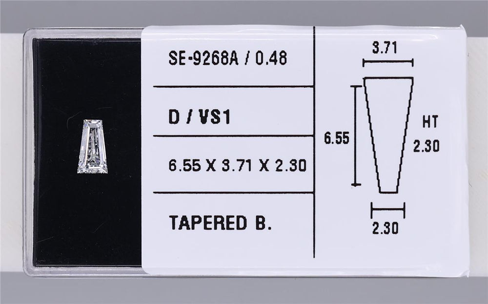 0.48 Carat Natural D VS1 Tapered baguette Diamond SE-9268A