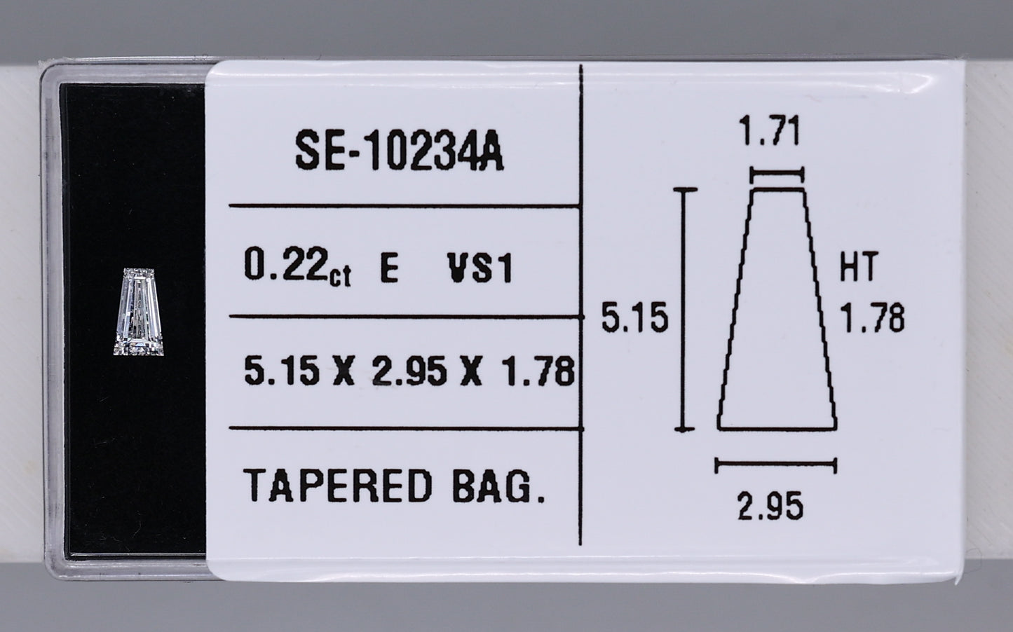 0.22 Carat Natural E VS1 Tapered baguette Diamond SE-10234A