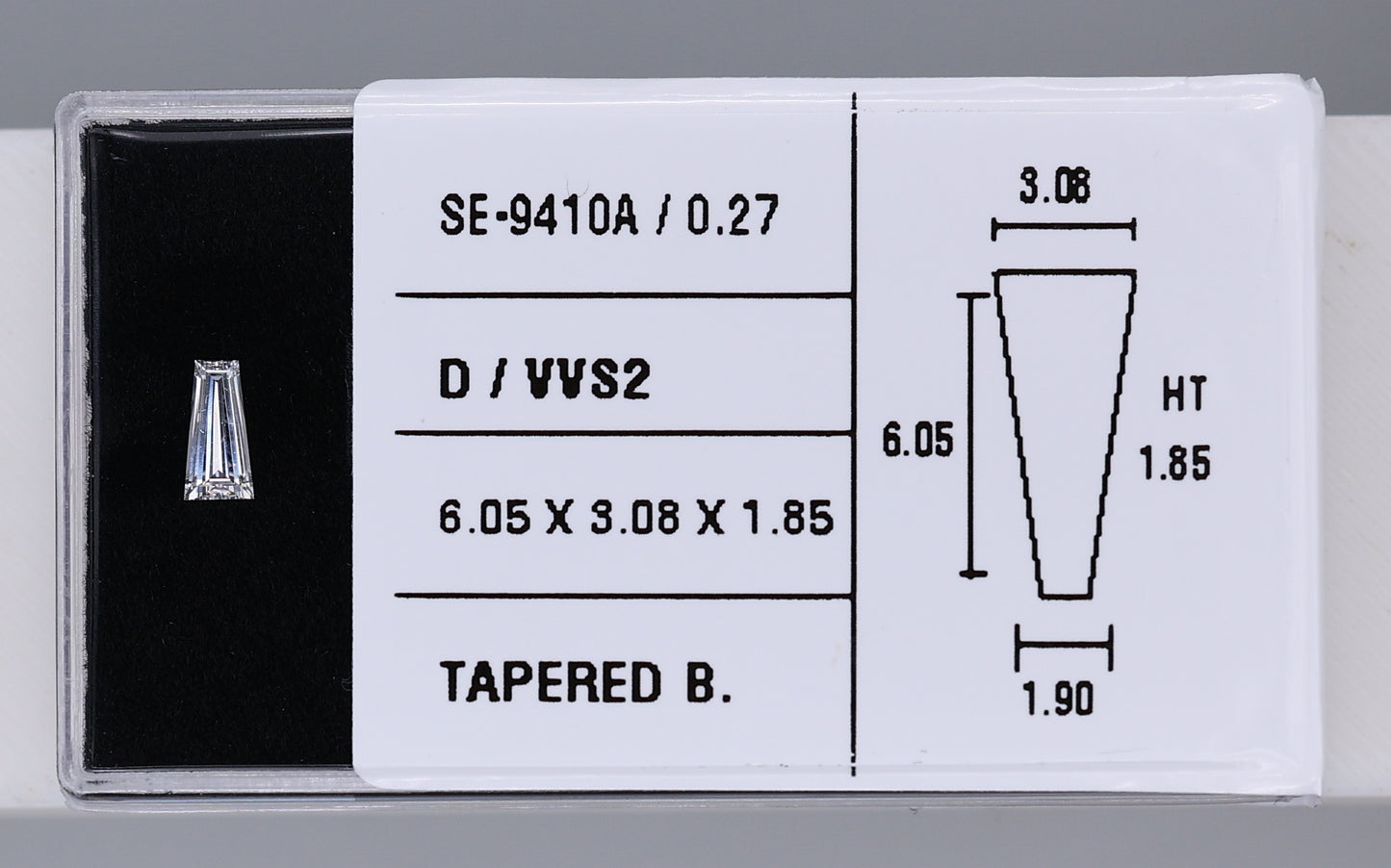 0.27 Carat Natural D VVS2 Tapered baguette Diamond SE-9410A