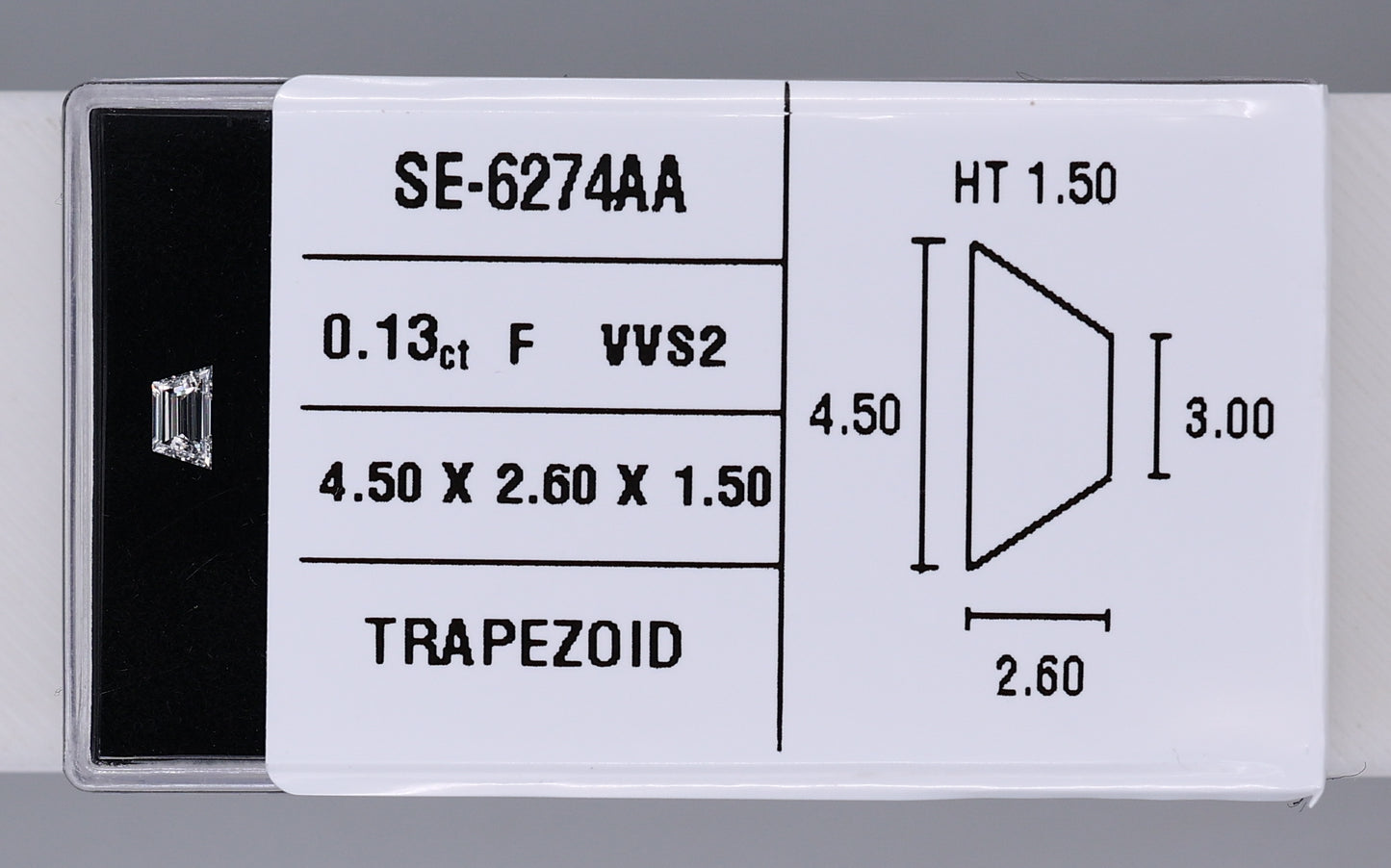 0.13 Carat Natural F VVS2 Trapezoid Diamond SE-6274AA