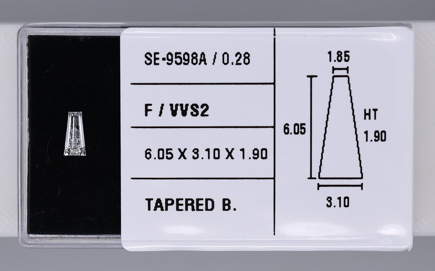 0.28 Carat Natural F VVS2 Tapered baguette Diamond SE-9598A