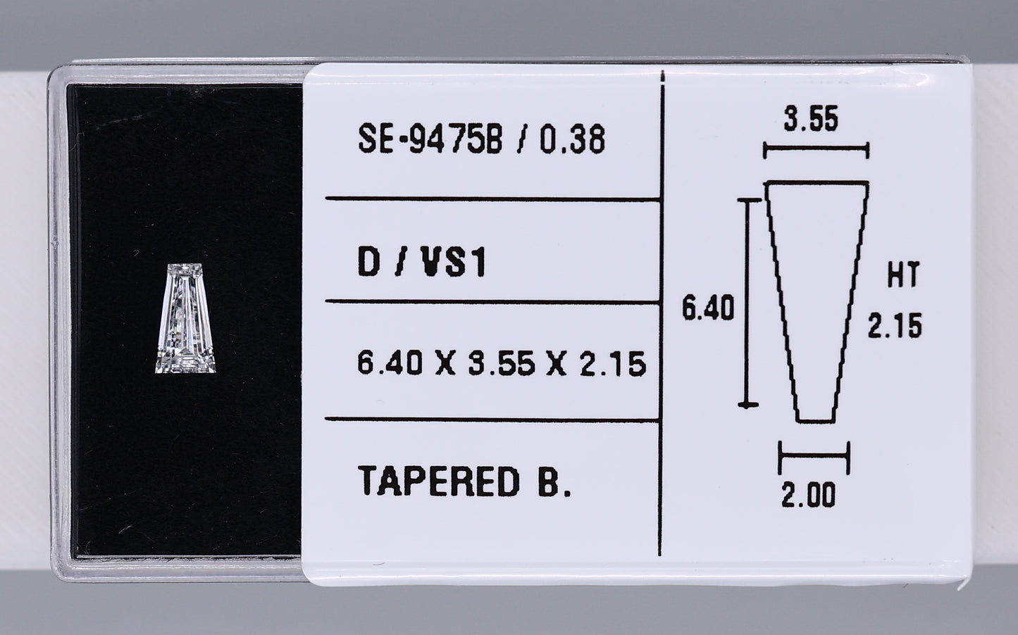 0.38 Carat Natural D VS1 Tapered baguette Diamond SE-9475B