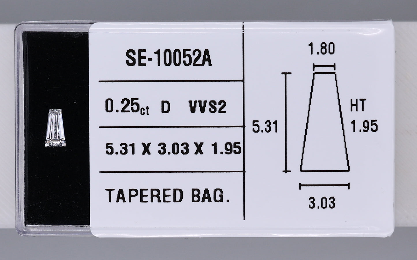 0.25 Carat Natural D VVS2 Tapered baguette Diamond SE-10052A