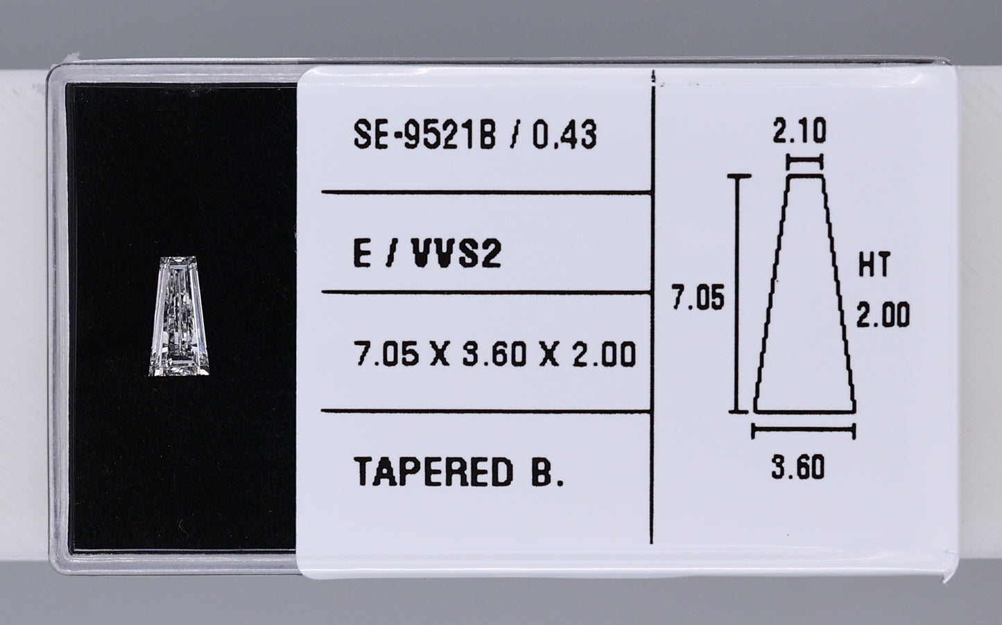 0.43 Carat Natural E VVS2 Tapered baguette Diamond SE-9521B
