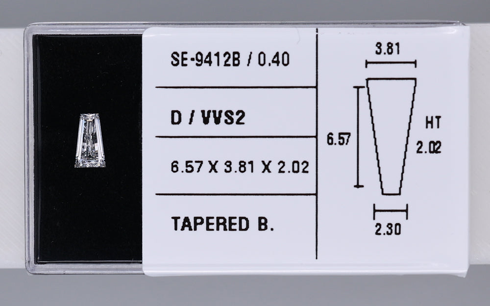 0.40 Carat Natural D VVS2 Tapered baguette Diamond SE-9412B