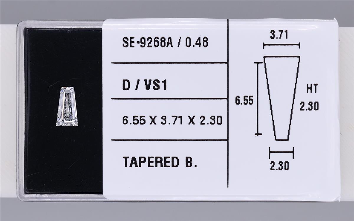 0.48 Carat Natural D VS1 Tapered baguette Diamond SE-9268A
