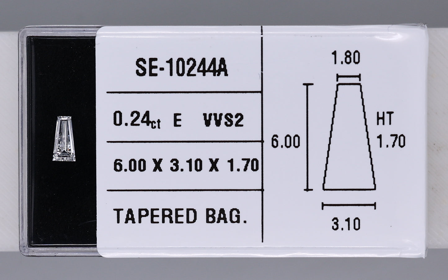 0.24 Carat Natural E VVS2 Tapered baguette Diamond SE-10244A