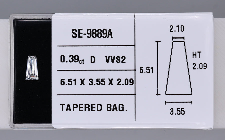 0.39 Carat Natural D VVS2 Tapered baguette Diamond SE-9889A
