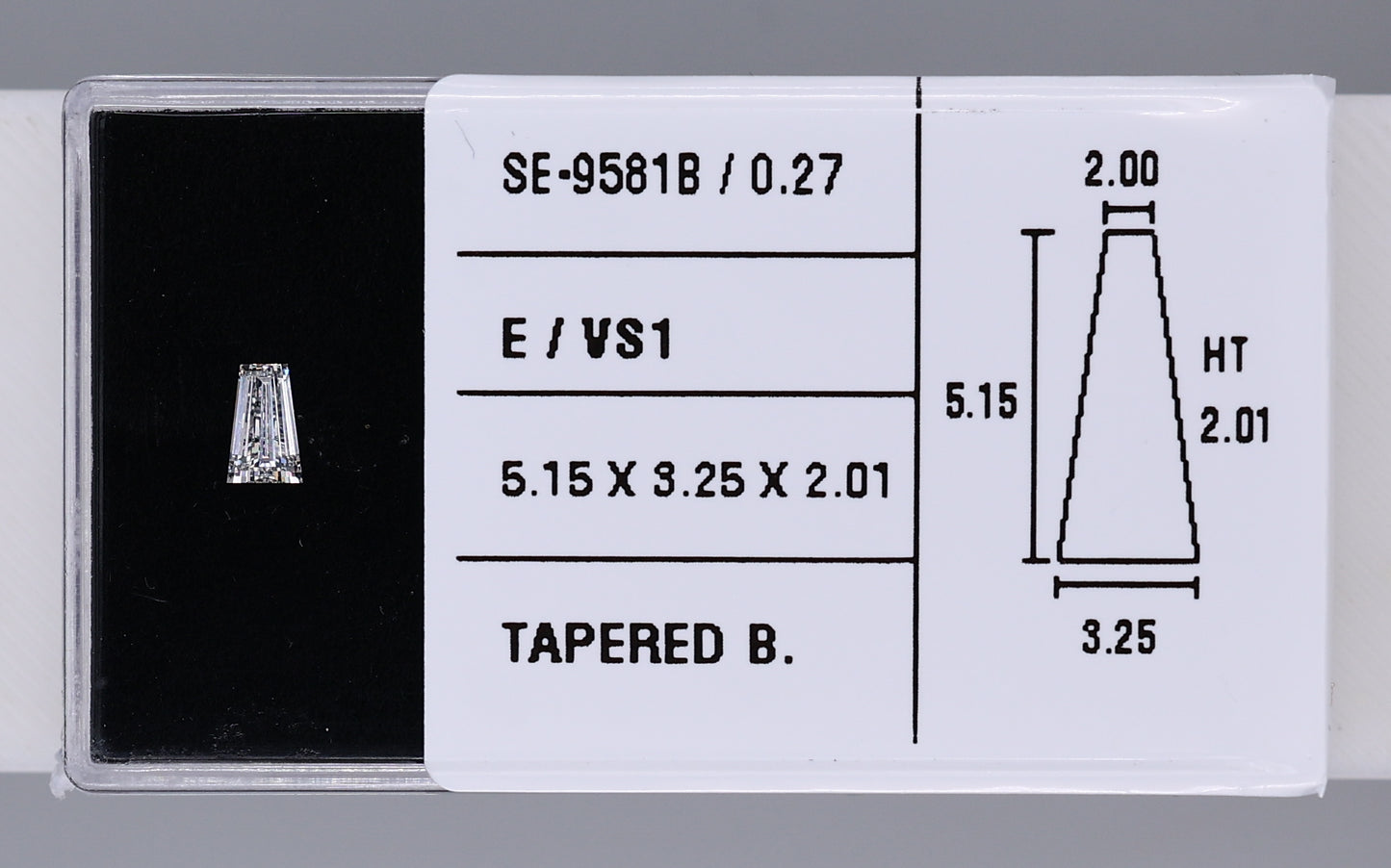 0.27 Carat Natural E VS1 Tapered baguette Diamond SE-9581B