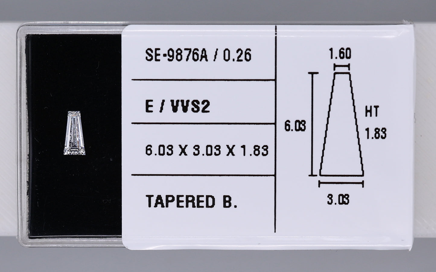 0.26 Carat Natural E VVS2 Tapered baguette Diamond SE-9876A