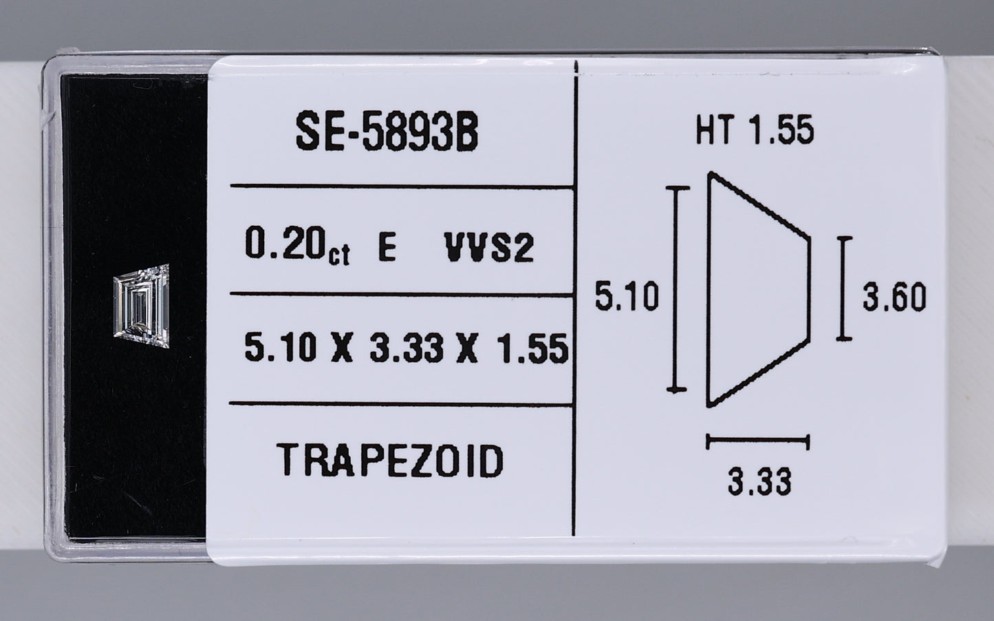 0.20 Carat Natural E VVS2 Trapezoid Diamond SE-5893BB